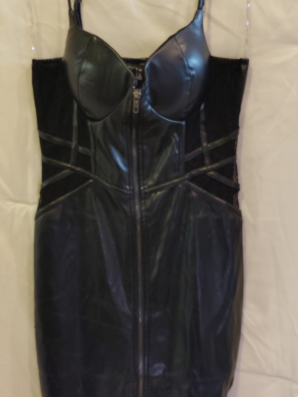 Haute Monde Black Faux-Leather Mini Dress with Bustier Zip Front